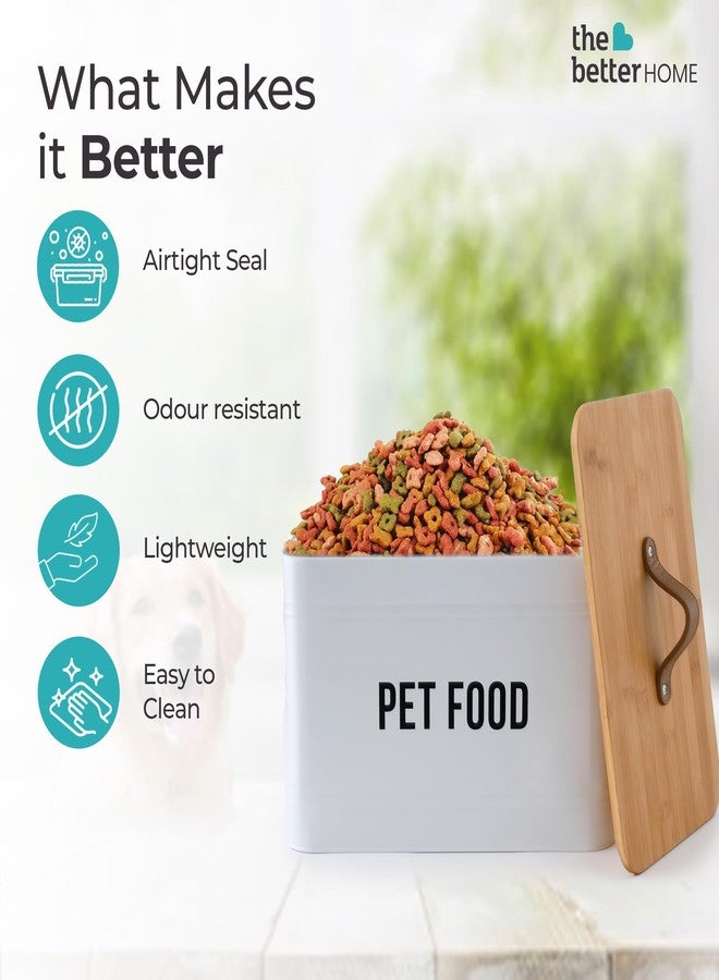 The Better Home صندوق تخزين طعام الكلاب من ذا بيتر هوم | معدن مجلفن | تخزين طعام الكلاب والقطط | لأصحاب الحيوانات الأليفة | غطاء من الخيزران | 10 لتر | أبيض - عبوة واحدة - Image 2